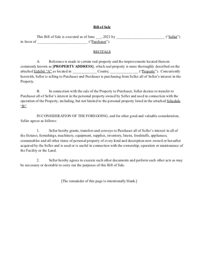 Bill of Sale