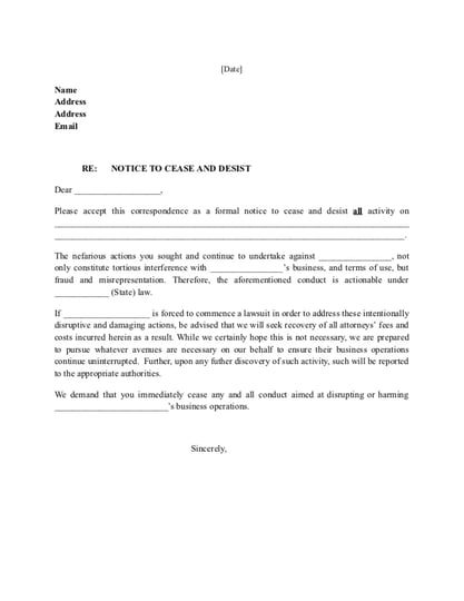 Cease in Desist