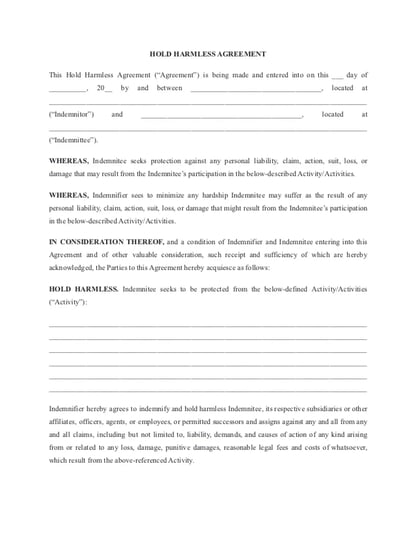 Hold Harmless Agreement