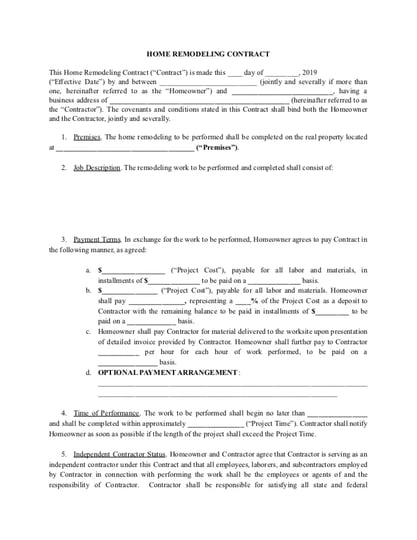 Home Remodeling Contract