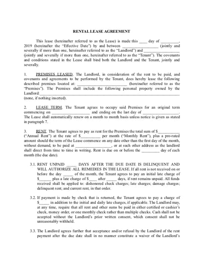 Month to Month Rental Agreement