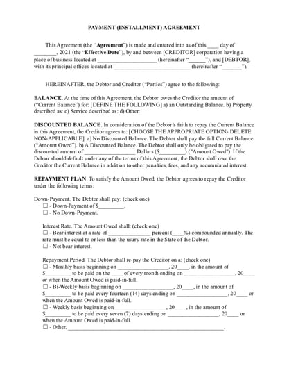 Payment Agreement Template