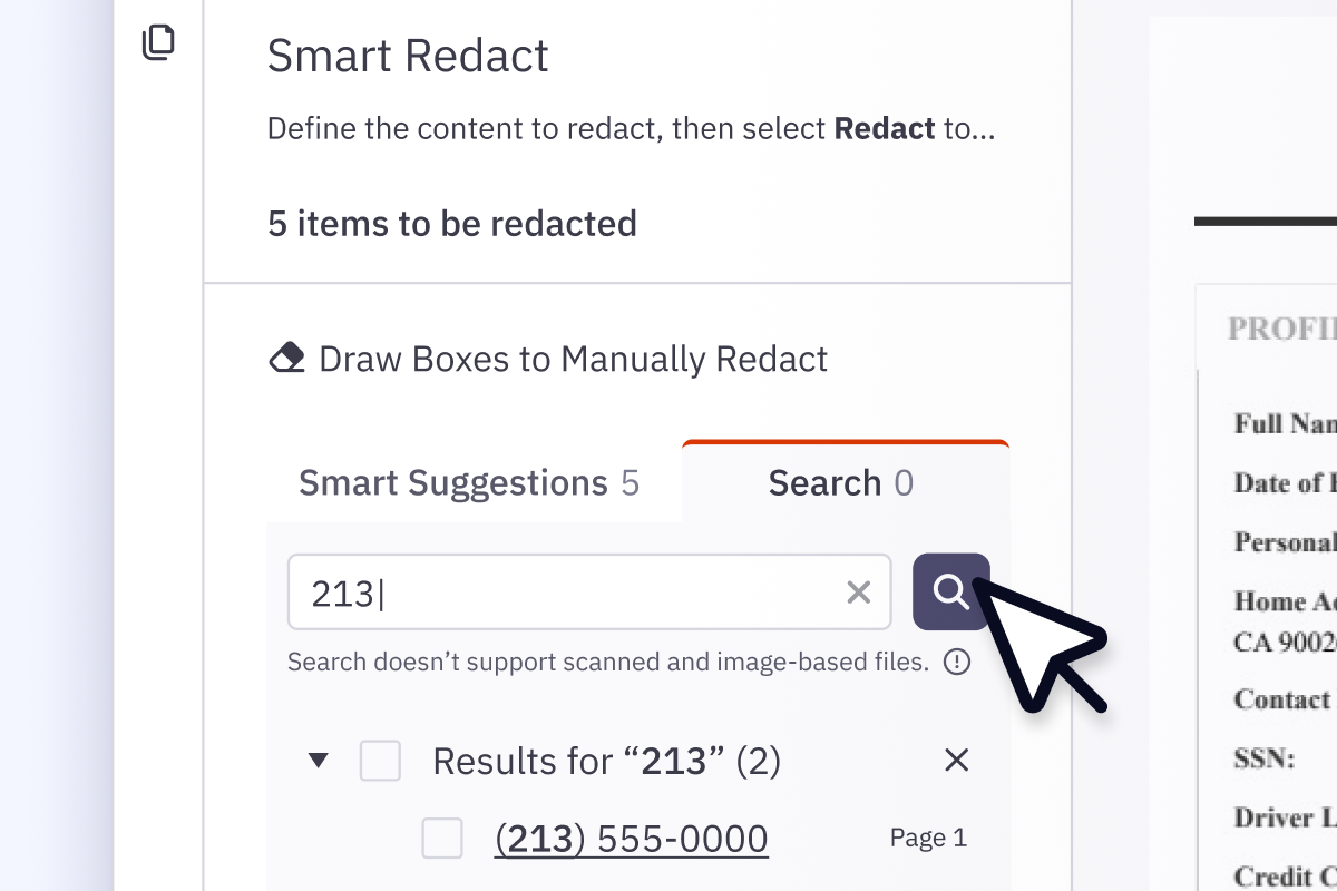 Screenshot Card-Smart Redact-Handbuch